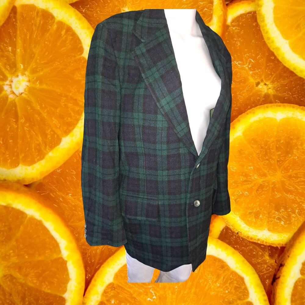 Vintage Pendleton Green and Blue 100%‎ Virgin Wool Plaid Blazer